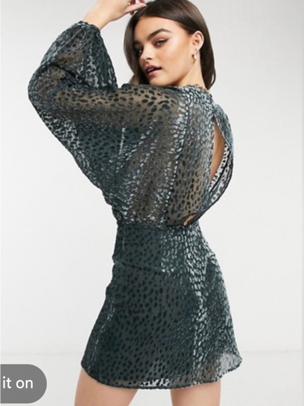 & Other Stories Dark Teal Sheer Balloon-Sleeve Mini Dress